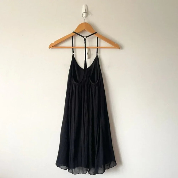 Abercrombie & Fitch Pleated Chiffon T Strap Back Mini Dress Black Size XS - Picture 6 of 8